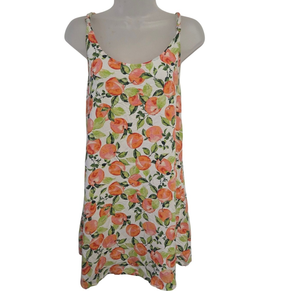 BCBG Paris Peach Print Tank Top Womens Small Medium Fruit Summer Cami Flowy Boho